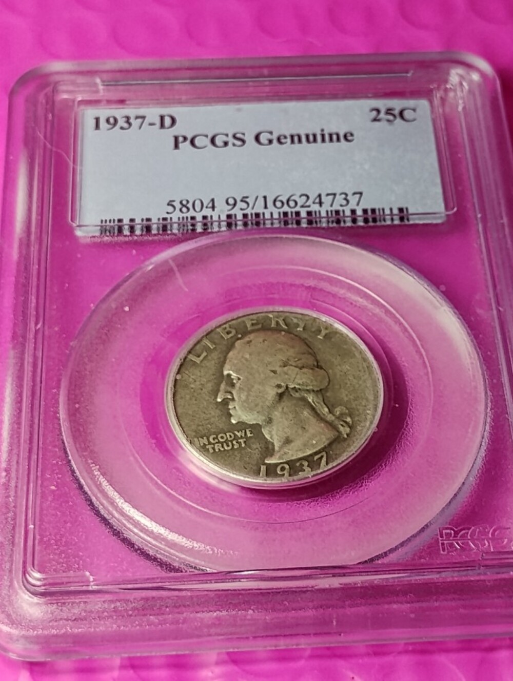 PCGS 1937-D Washington Quarter Genuine Pcgs GRADED ‼️💟 90%Silver